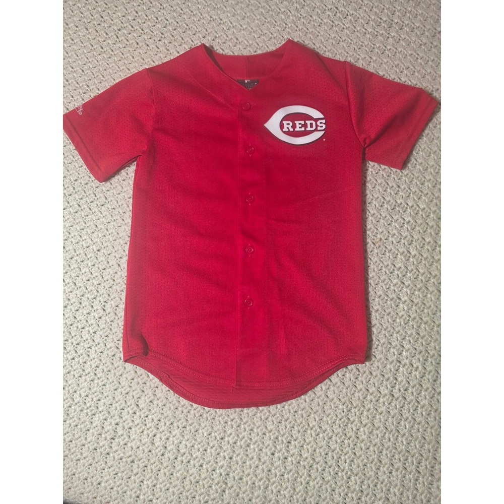 Majestic Baseball Jersey Kids Medium Red Excellent Ken Griffey Jr 30 Reds Mesh